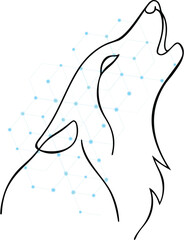 Abstract Wolf Howling with Network Connection Background Illustrating Digital Connectivity and Interconnected Systems Representing Information Flow and Modern Technological Design on White
