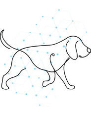 Abstract Line Art of a Walking Dog with Geometric Background a Modern and Minimalist Illustration that Blends Art and Technology Representing Connection