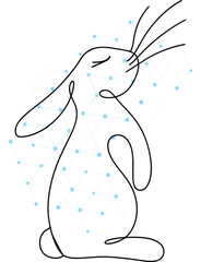 Stylized Single Line Rabbit with Networked Background for Technology and Connectivity Concepts Depicting Innovation Communication and Modern Digital Animal Representation for Scientific Projects