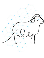 Minimalist Line Art Sheep with Network Background for Digital Innovation and Connected Agriculture Projects a Modern Artistic Depiction of Animal Husbandry and Technological Advancement