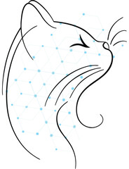 Abstract Cat Silhouette with Network Connection Design for Technology and Innovation Concepts Featuring a Simple Line Art Style for Modern and Futuristic Visuals