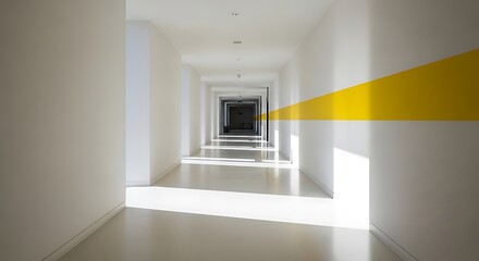 Zoom into a geometric background A long hallway with a yellow stripe element