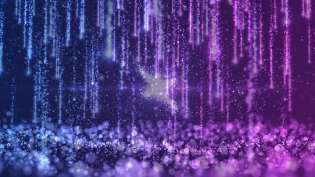 Neon Blue and Purple Glitter Rain Loop Background. Abstract Digital Particles Animation 4K.