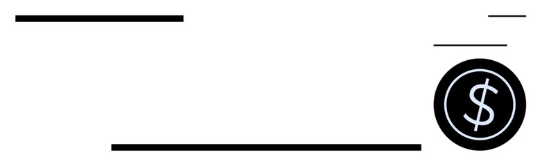 Black horizontal lines and a circular frame with a white dollar icon suggest themes of financial transactions, simplicity, and monetary focus. Ideal for finance, commerce, accounting, savings