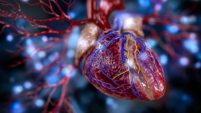 Highly detailed anatomical illustration of the human liver, showing intricate network of hepatic blood vessels, realistic textures and subtle lighting highlighting structure