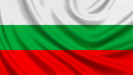Obraz premium Close-up of the National Flag of Bulgaria Waving with Detailed Fabric Texture (White, Green, and Red).