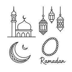Islamic mosque crescent moon lanterns and prayer beads