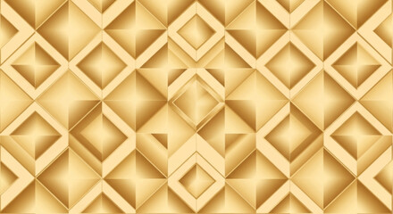 Fototapeta premium Golden geometric abstract background with 3D diamond patterns and light effects
