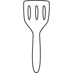 Outline Drawing Of A Spatula Kitchen Utensil With Three Slits In The Head On A White Transparent Background
