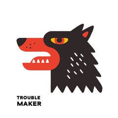 Creative vector illustration of a wolf head with a playful twist, featuring bold colors and a quirky design