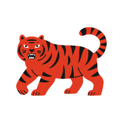 Obraz premium Bold and playful tiger vector illustration showcasing vibrant colors for children's decor or educational materials