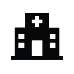 Obraz premium Hospital building vector illustration with cross symbol silhouette icon