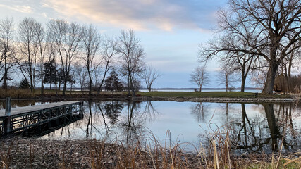 Boat Landing and Pier in the Bay at Sunset