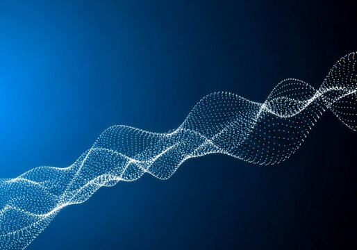 White particle wave flowing across a dark blue gradient background abstract bright - Powered by Adobe