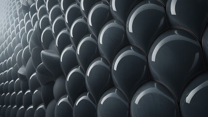 Obraz premium A wall of dark, glossy spheres arranged in a repeating pattern