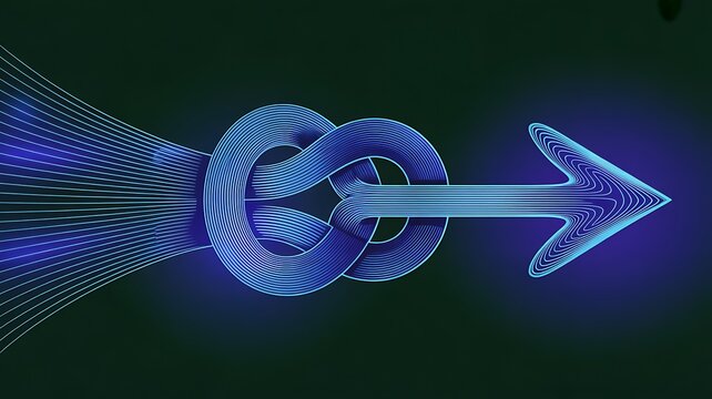 Abstract blue infinity symbol transforming into an arrow