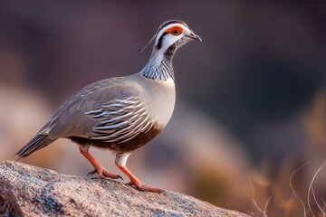 Obraz premium Chukar Partridge: A Striking Portrait of a Bird Exhibiting Nature's Beauty in a Winter Desert Landscape
