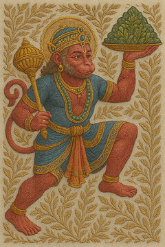 Hanuman Embroidery Art: Divine Strength in Stitched Fabric