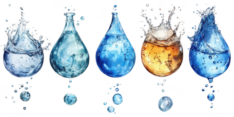 set of water bubbles isolated on transparent or white background,