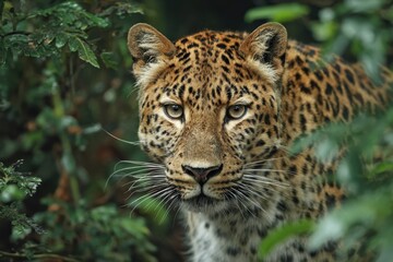 Obraz premium Majestic Persian Leopard Roaming Through Lush Forest Wilderness