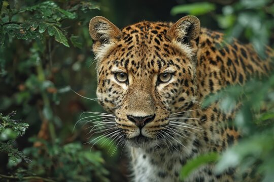 Majestic Persian Leopard Roaming Through Lush Forest Wilderness