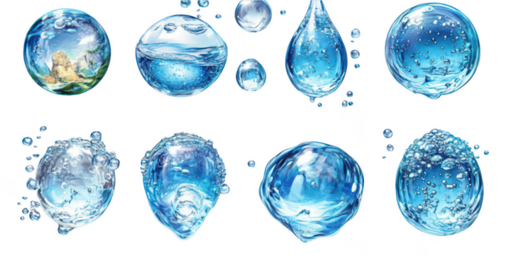 set of water bubbles isolated on transparent or white background,