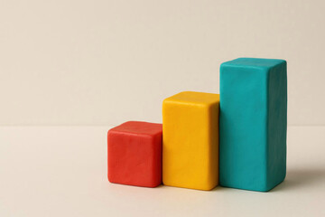 Fototapeta premium Three multi-colored blocks of the plasticine growth chart. Space for text.