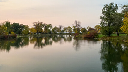 City Park with Pond with Fall Colors