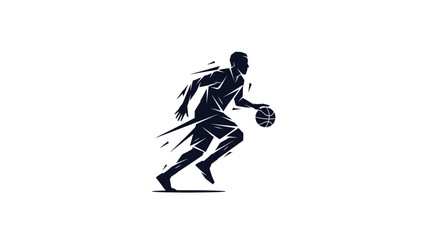 Silhouette of a basketball player dribbling the ball with dynamic motion lines.