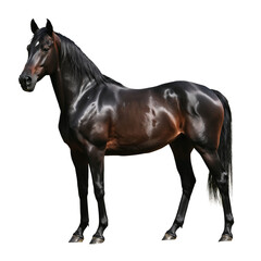 Obraz premium Black Horse Standing Gracefully in a Clean, Bright Space During Daylight Hours.