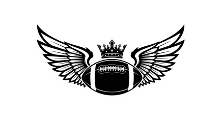 Obraz premium American football with wings and crown, black and white vector.