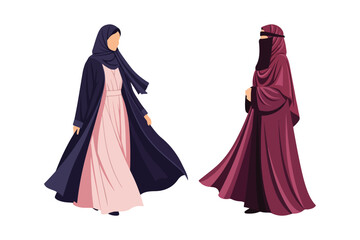 Naklejka premium Two women in traditional islamic modest clothing standing side by side