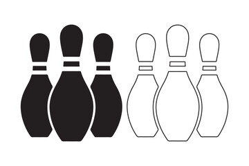 Bowling pins silhouette and outline set