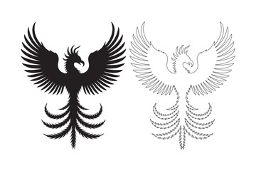 Black and white stylized phoenix bird designs