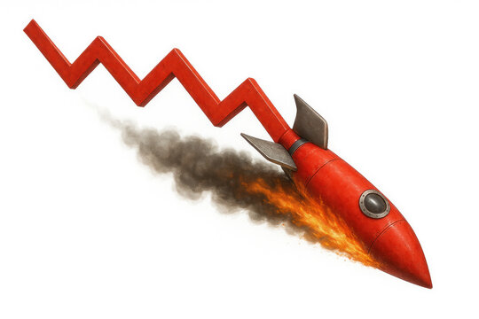 A falling red rocket in the shape of a zigzag loss graph. Space for text.