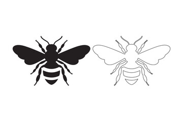 Silhouette and outline of a bee side by side