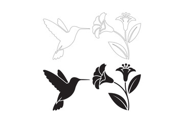 Hummingbird and flowers silhouette design