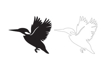 Silhouette and outline of a kingfisher in flight