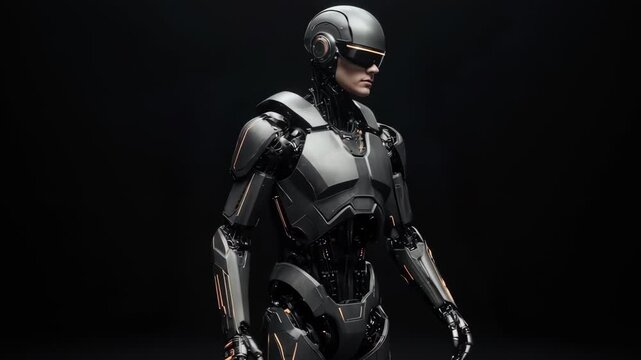 Futuristic cyborg in tactical armor with dark background