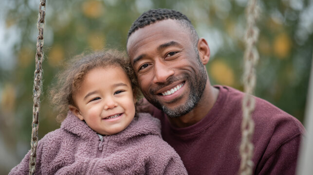 Heartwarming father's day celebration with smiling african american dad and child outdoors - Powered by Adobe