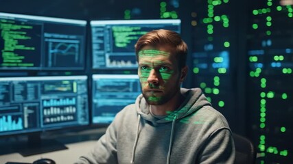 Cybersecurity Expert Analyzing Data in Server Room.