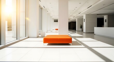 Modern architectural interior with bright sunlight, ideal for a professional background zoom call setting