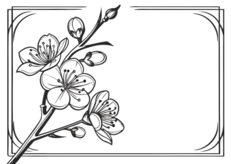 Elegant line art cherry blossom branch isolated on transparent background