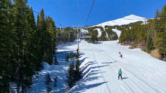 Colorado Ski Runs During the Day with Blue Sky