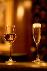 Elegant Wine Glasses with Wine on a Table	