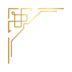 Golden geometric corners frames doodle.  Vintage decorative angle border, Wedding design elements, decoration. Hand drawn vector illustration isolated on a transparent background