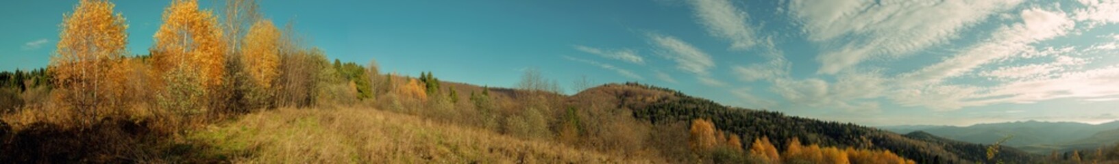 Panoramic nature landscape, soft pastel colors, dream nature, sunset autumn background, peaceful amazing nature panorama