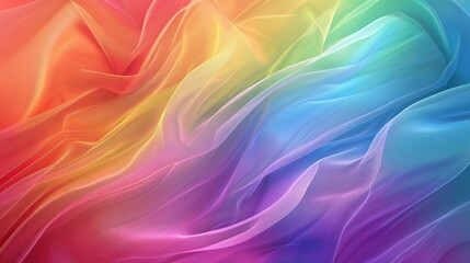 Fototapeta premium Abstract background of flowing rainbow colored fabric. Ethereal and vibrant gradient texture with soft waves. Modern digital art wallpaper