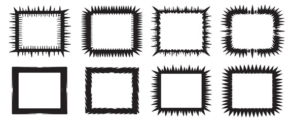 Black Irregular Border Frames, Including Ovals and Rectangles with Sharp, Aggressive Spikes, Evoking Punk and Grunge shapes designs.