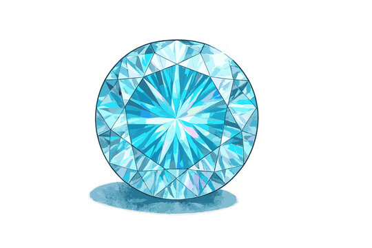 Sparkling blue round brilliant cut diamond or precious gemstone isolated on white